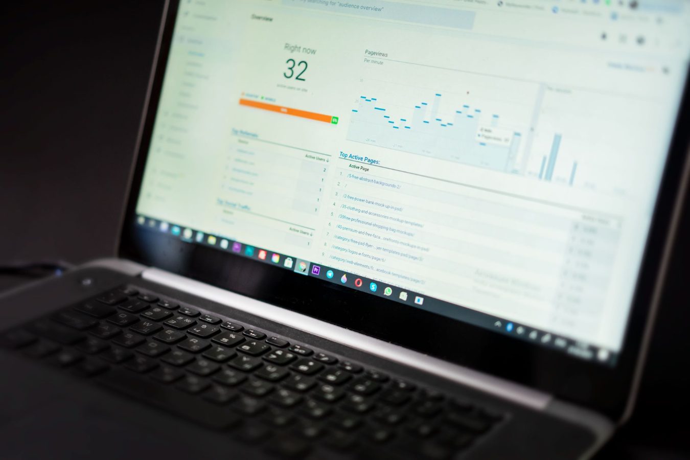 A laptop screen showing website search and analytics data